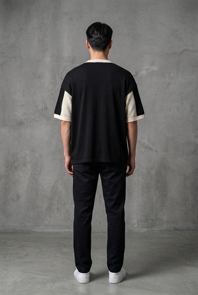 Bisiklet Yaka Oversize Desenli Triko T-shirt