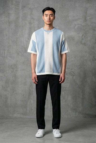 Bisiklet Yaka Oversize Desenli Triko T-shirt