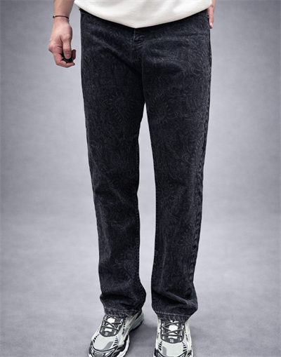 Desenli Baggy Fit Jean Siyah