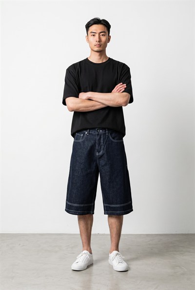 Dikişli Denim Baggy Şort