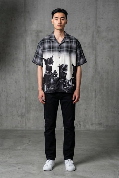 Erkek Black Teeth Baskılı Oversize Gömlek