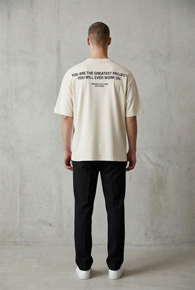 Kısa Kollu Baskılı Bej T-shirt