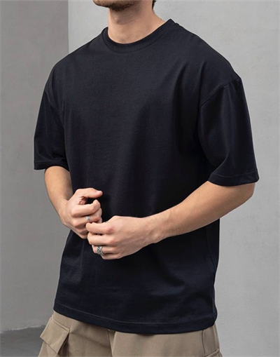 Bisiklet Yaka Kısa Kollu Siyah Basic Oversive T-shirt