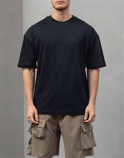 Bisiklet Yaka Kısa Kollu Siyah Basic Oversive T-shirt