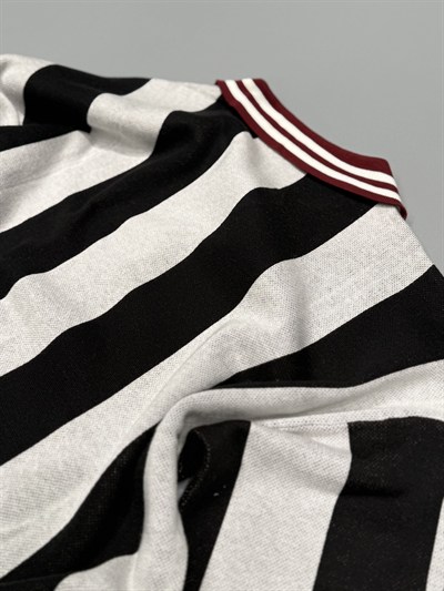 Siyah Dikey Çizgili Oversize Polo Yaka Triko