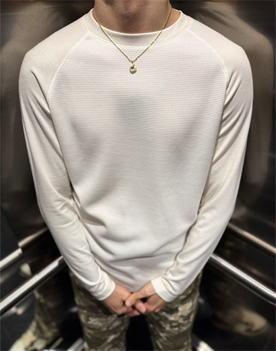 Bisiklet Yaka Uzun Kollu Beyaz Basic T-shirt