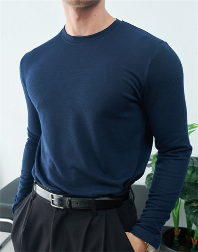 Bisiklet Yaka Uzun Kollu Lacivert Basic T-shirt