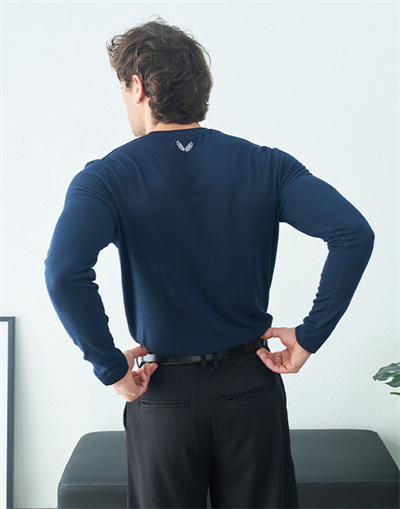 Bisiklet Yaka Uzun Kollu Lacivert Basic T-shirt