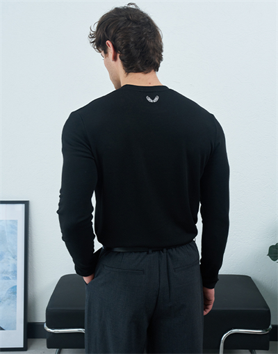 Bisiklet Yaka Uzun Kollu Siyah Basic T-shirt
