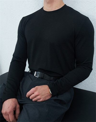 Bisiklet Yaka Uzun Kollu Siyah Basic T-shirt