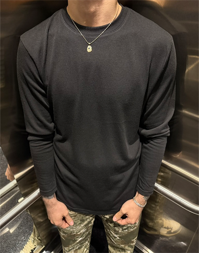 Bisiklet Yaka Uzun Kollu Siyah Basic T-shirt