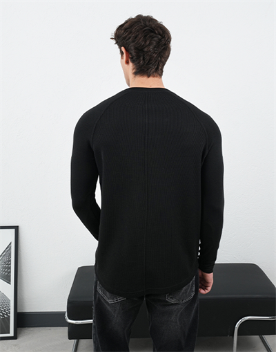 Bisiklet Yaka Uzun Kollu Siyah Basic T-shirt