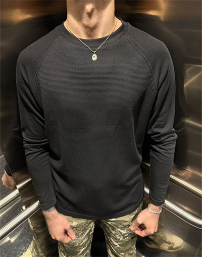 Bisiklet Yaka Uzun Kollu Siyah Basic T-shirt