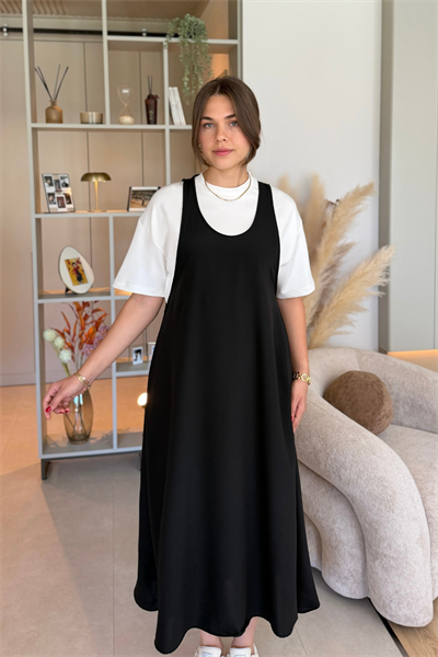 Twst Model Elbise Tişört Siyah İkili Takım