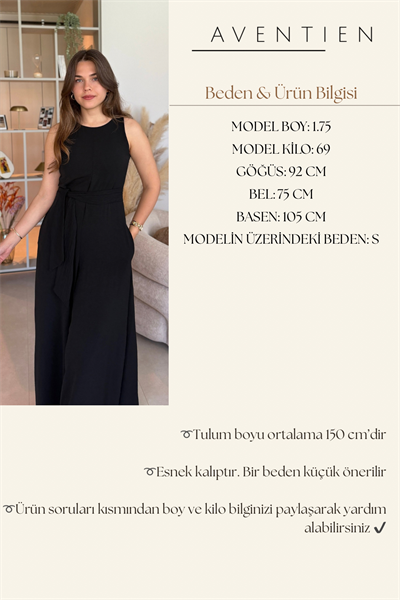 Kuşaklı Cepli Şık Siyah Tulum(S-M BEDEN ÖN SİPARİŞTİR. 23.07.2026-25.07.2026 ARASINDA ÇIKIŞ YAPACAKTIR)