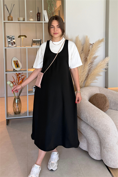 Twst Model Elbise Tişört Siyah İkili Takım