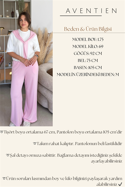 Şal Bağlama Detaylı Rahat Pembe Modal Takım