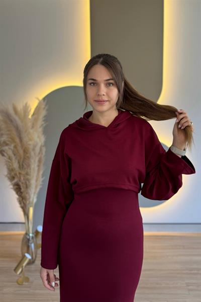 Çıkarılabilir Sweatshirt Elbise Modal Bordo İkili Takım