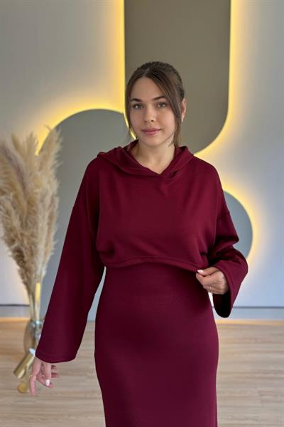Çıkarılabilir Sweatshirt Elbise Modal Bordo İkili Takım