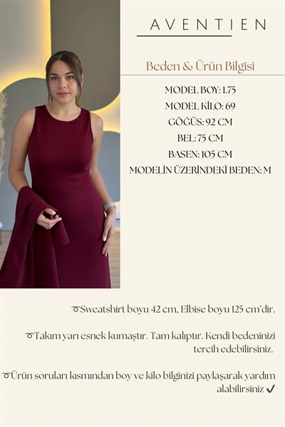 Çıkarılabilir Sweatshirt Elbise Modal Bordo İkili Takım