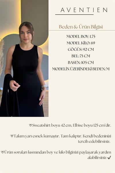 Çıkarılabilir Sweatshirt Elbise Modal Siyah İkili Takım