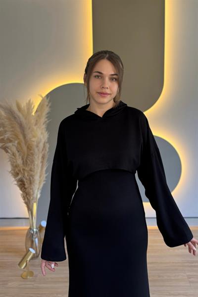 Çıkarılabilir Sweatshirt Elbise Modal Siyah İkili Takım