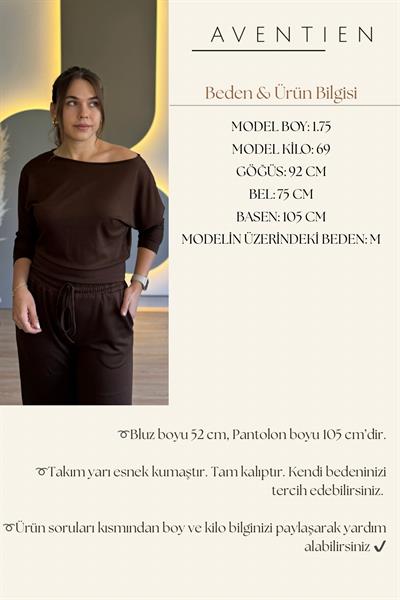 Kayık Yaka Modal Kumaş Kahverengi Takım