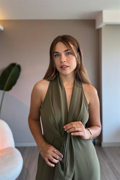 Önden Bağlamalı Haki Bol Paça Tulum