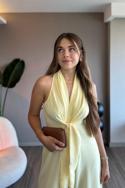 Önden Bağlamalı Sarı Bol Paça Tulum