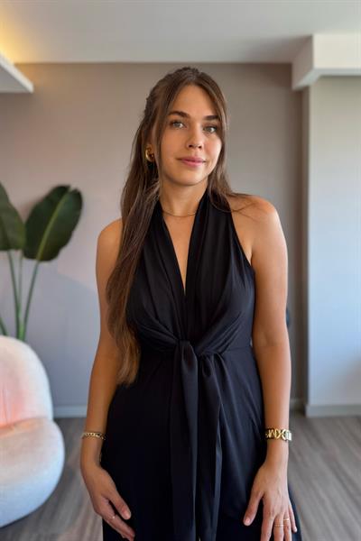Önden Bağlamalı Siyah Bol Paça Tulum