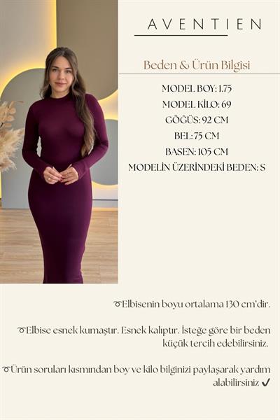 Parmak Geçirmeli Basic Bordo Uzun Elbise