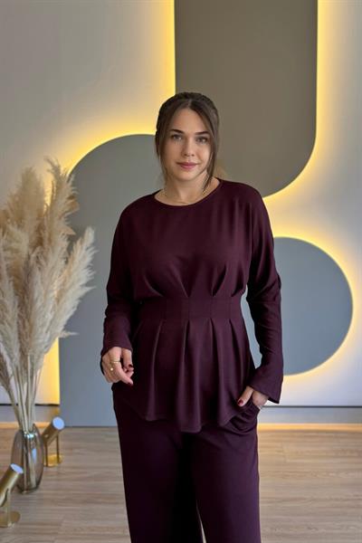 Pileli Arkadan Bağlamalı Bordo Modal Takım