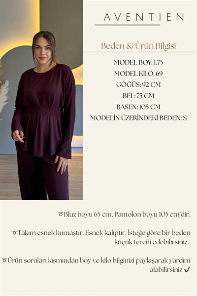 Pileli Arkadan Bağlamalı Bordo Modal Takım