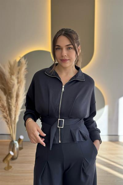 Premium Modal Kumaş Kemerli Antrasit İkili Takım