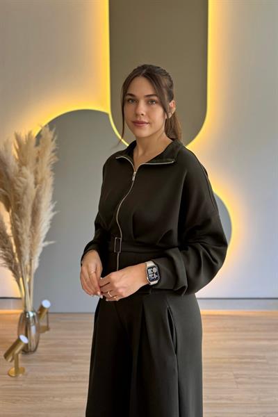 Premium Modal Kumaş Kemerli Haki İkili Takım