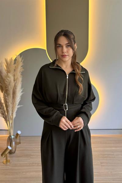 Premium Modal Kumaş Kemerli Haki İkili Takım