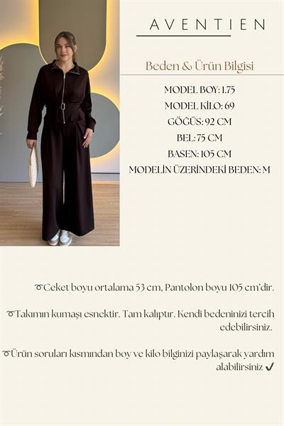 Premium Modal Kumaş Kemerli Kahverengi İkili Takım
