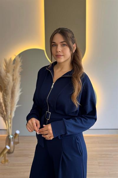 Premium Modal Kumaş Kemerli Lacivert İkili Takım