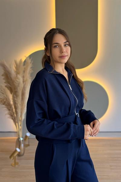 Premium Modal Kumaş Kemerli Lacivert İkili Takım