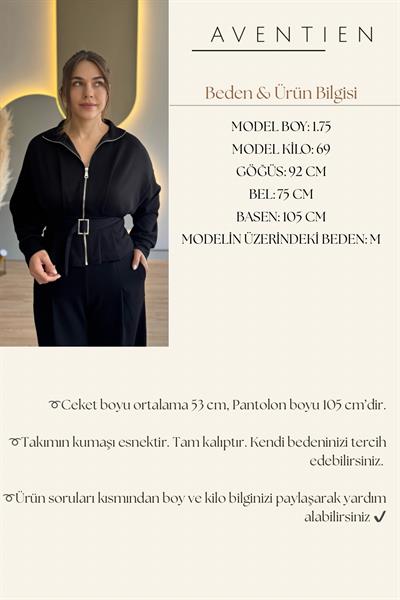 Premium Modal Kumaş Kemerli Siyah İkili Takım