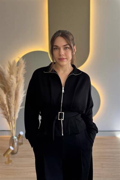Premium Modal Kumaş Kemerli Siyah İkili Takım