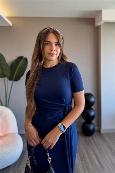Yandan Bağlamalı Modal Kumaş Lacivert Midi Elbise