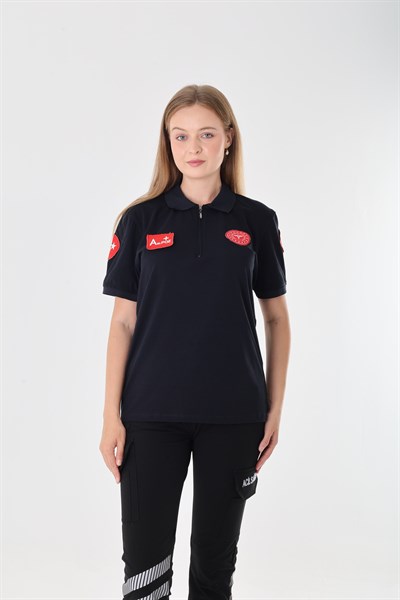 112 Acil Sağlık Lacivert Fermuarlı Penye T-shirt (Unisex)