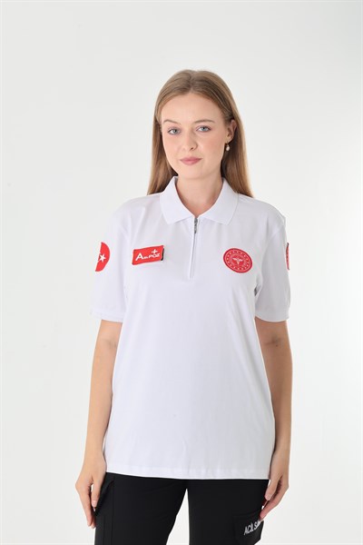12 Acil Sağlık Beyaz Fermuarlı Penye T-shirt (Unisex)