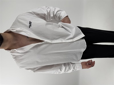Göğüs Yazı Detaylı Pamuklu Oversize Gömlek