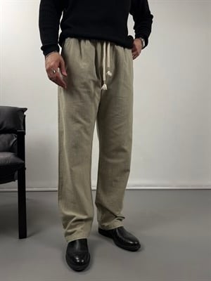 Keten Dokulu Baggy Pantolon
