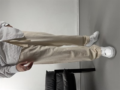 Keten Dokulu Baggy Pantolon