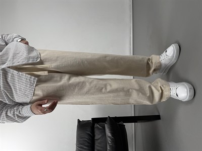 Keten Dokulu Baggy Pantolon