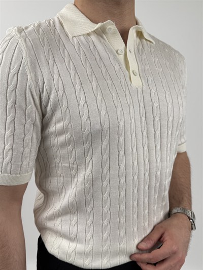 Örgü Desenli Polo Yaka Tişört