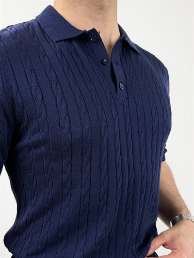 Örgü Desenli Polo Yaka Tişört